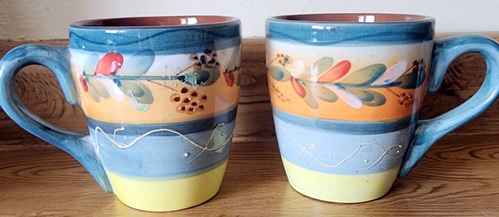 2 Gibson Elite Coffee Mug Cups Floral Speckled Design 12 Oz Vintage Set 3 3/4"